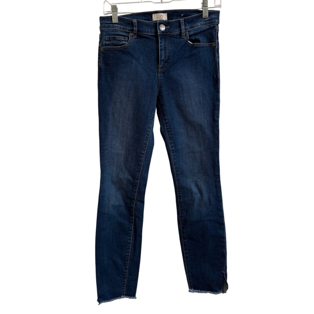 Loft Womens Size 4 Modern Skinny Raw Slit Hem Dark Wash Denim Jeans Stretch